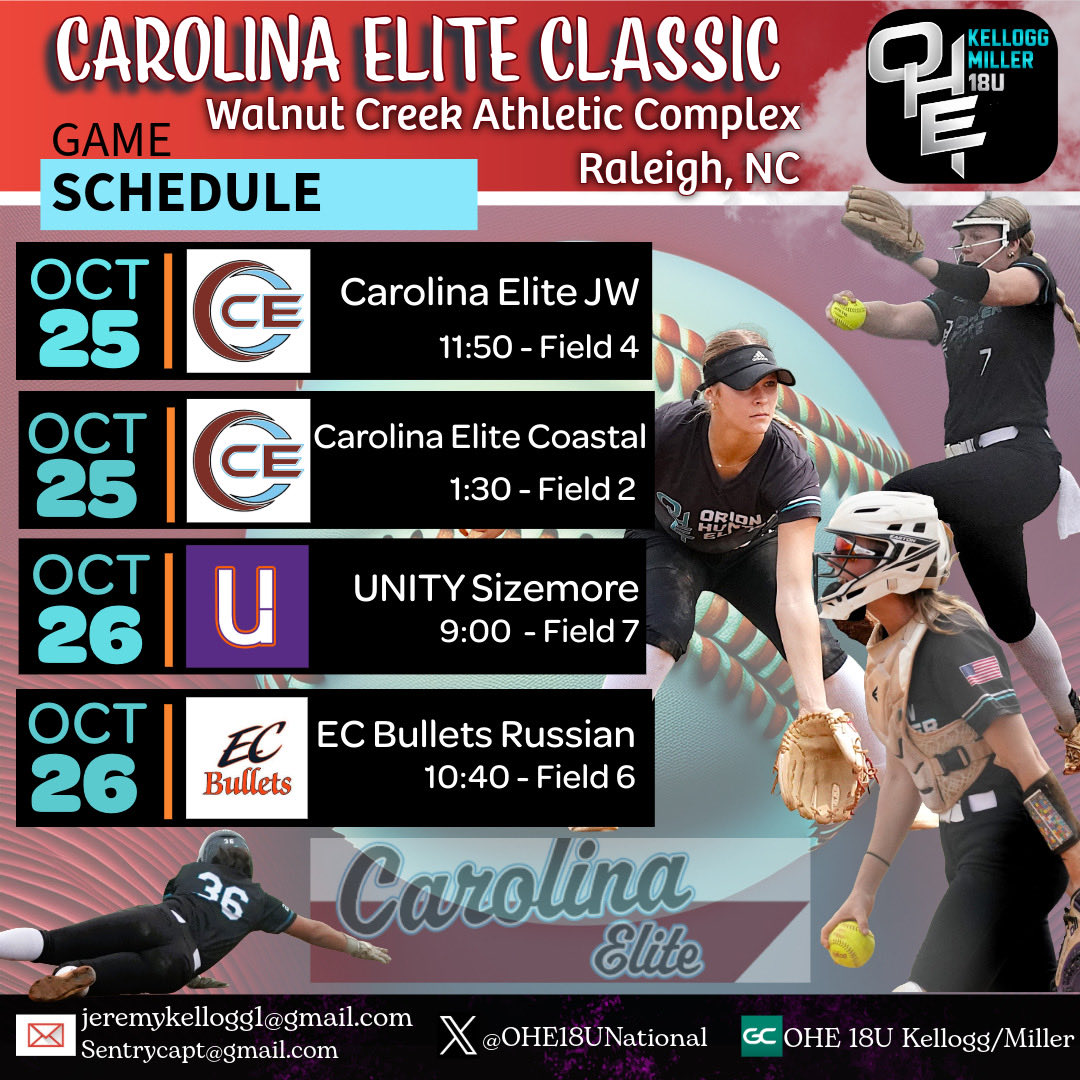 🚨Schedule drop 🚨We will be in Raleigh, NC this weekend with some ⭐️2027s looking for their future home! Come check us out! <a href="/OHE18UNational/">OHE 18U Kellogg/Miller</a>