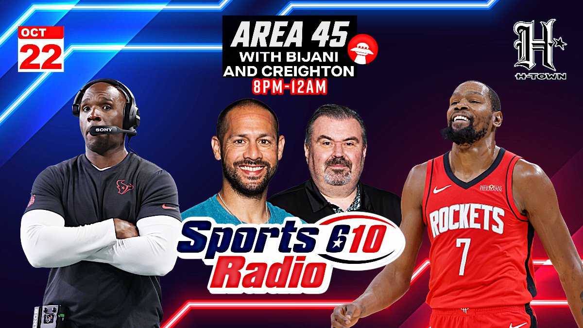 AREA 45s local late night is LIVE in the H 8p-12a w/ <a href="/ShaunBijani/">Shaun Bijani</a> <a href="/MauroOnTheMic/">Luke Mauro</a> &amp; <a href="/chrissX17/">Chris Santiago</a>!🛸

🔹Rockets lose a THRILLER vs OKC opening night🚀
🔲<a href="/CShortsIII/">Cecil C Shorts III</a> on Texans Offense: "Trash, Trash, TRASH"🤬
🔹Texans &amp; 'Stros in 2025? NOT fun. Rockets..?🏀

LISTEN/WATCH Live Links!⤵️