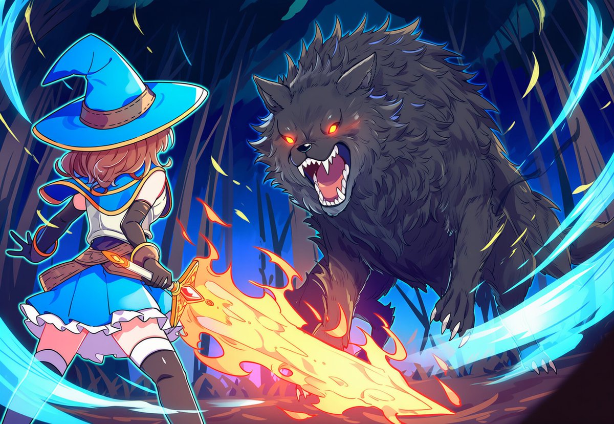 AI_Illust_000's tweet image. 使えるかもしれないプロンプト(NovelAI V4.5 Full)
「oversized animal」
現実よりも明らかに大きなサイズの動物。
他にサイズを比較するオブジェクトがなく、相対的に人間が小さい場合は「mini girl」などのタグを使います。
「wolf」
オオカミ。
「claws」
動物の持つ爪。