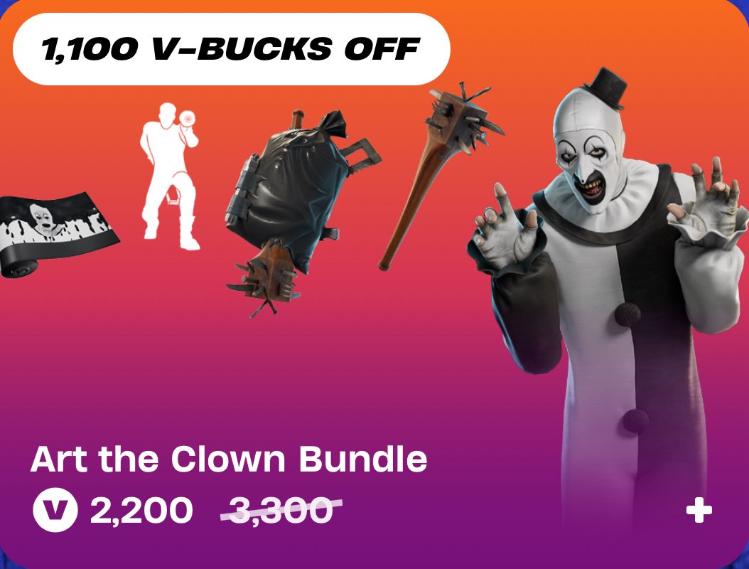 Art the Clown Bundle Giveaway
#Fortnite #Giveaway #Ad

HOW TO ENTER!

-Follow me📲
-Like &amp; RT♻️
-Comment 'Done'✅

Ends in 24 hours!

Use Code 'Jmoneydog84' to support me, it helps a lot
💙 #EpicPartner