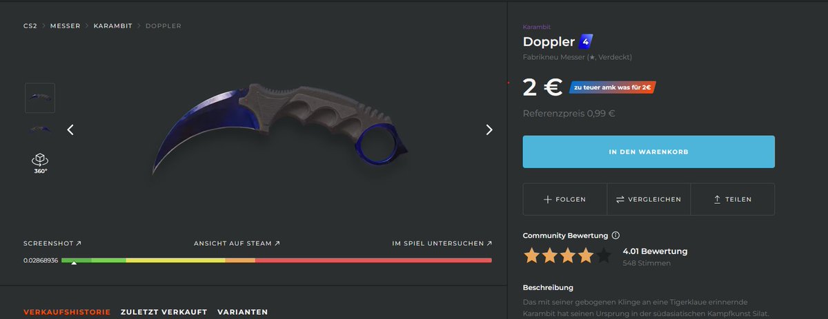 verkaufe mein knife für 2€, wieso steht da, dass es zu teuer ist? kann wer helfen?