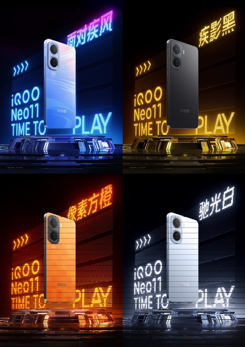 Techiyogesh's tweet image. iQOO Neo 11 color variants :-

- Facing the Wind (Purple)
- Pixel Square Orange
- Shadow Black
- Light White

#iQOO #iQOONeo11