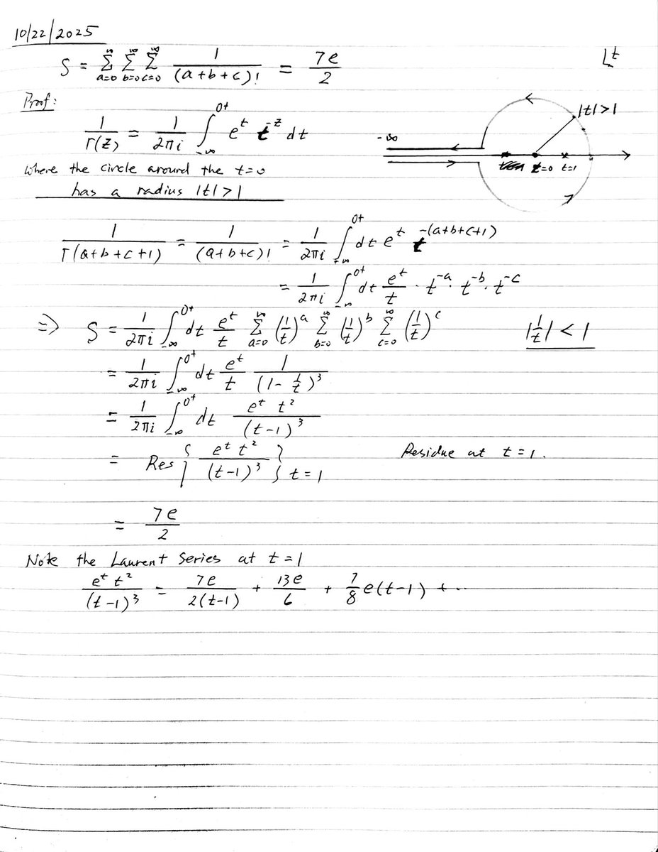 zzbar's tweet photo. @Diarytells Use the contour integral representation of reciprocal gamma function: https://t.co/K32lmWV3at