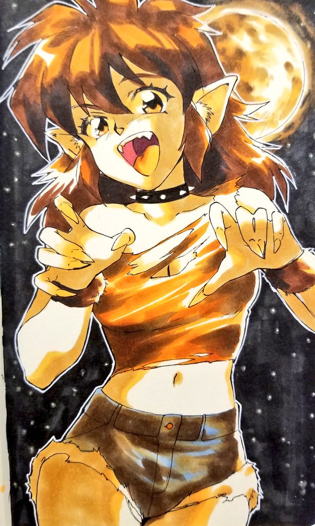 A werewolf girlie I began sketching LAST spooky season - decided to pick her back up for this year 🌕