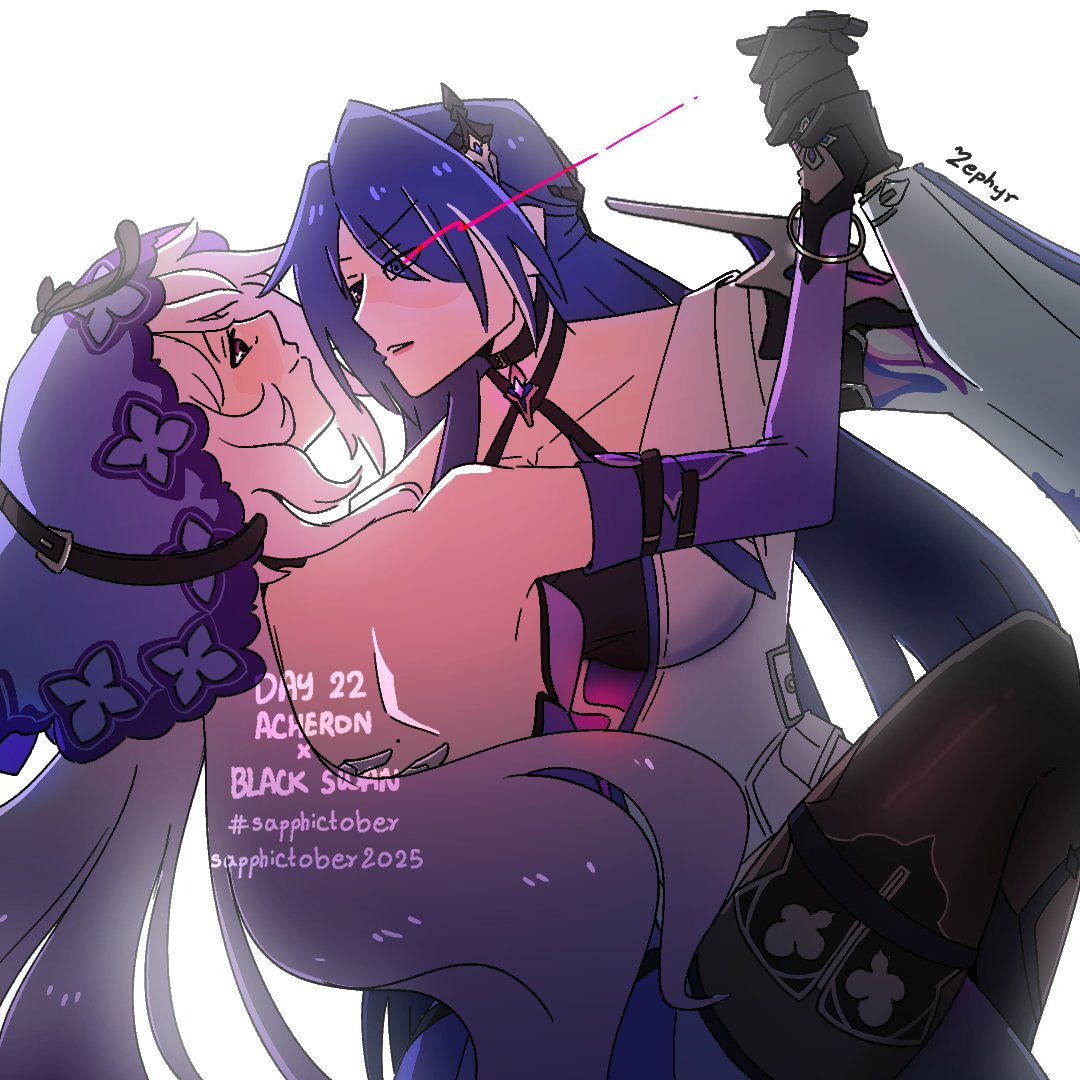 ZephyrCorner's tweet image. Day 22 - Acheron x BlackSwan (Honkai Star Rail)
~Zephyr
#sapphictober #HonkaiStarRail 
#sapphictober2025