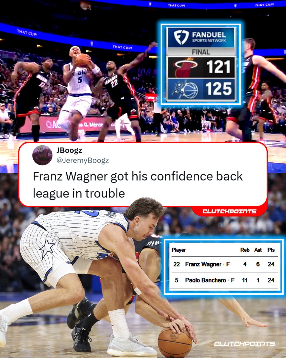 The Magic beat the Heat in the battle of Florida on opening night ✨ 

Paolo Banchero:
24 points
11 rebounds

Franz Wagner:
24 points
4 rebounds
6 assists
2 steals

Desmond Bane:
23 points on 7-of-18 FG
3-of-7 3PT 