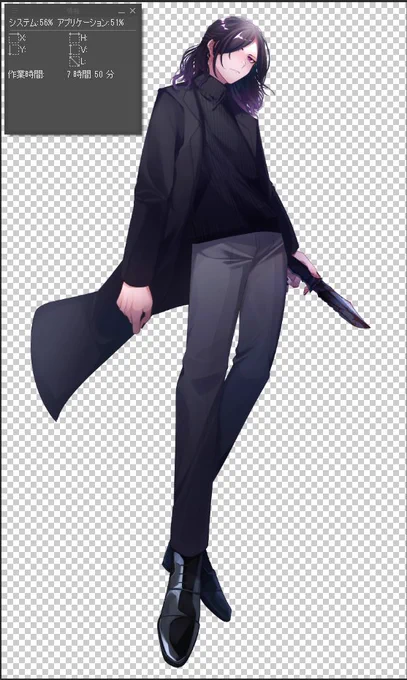 まぁ最近立ち絵に関しては時間かかってますが、1時間で終わらせる場合や卓をしながら終わらせる場合もあるので…。 あと普通描き込むの楽しい時は8時間くらいかかってます。