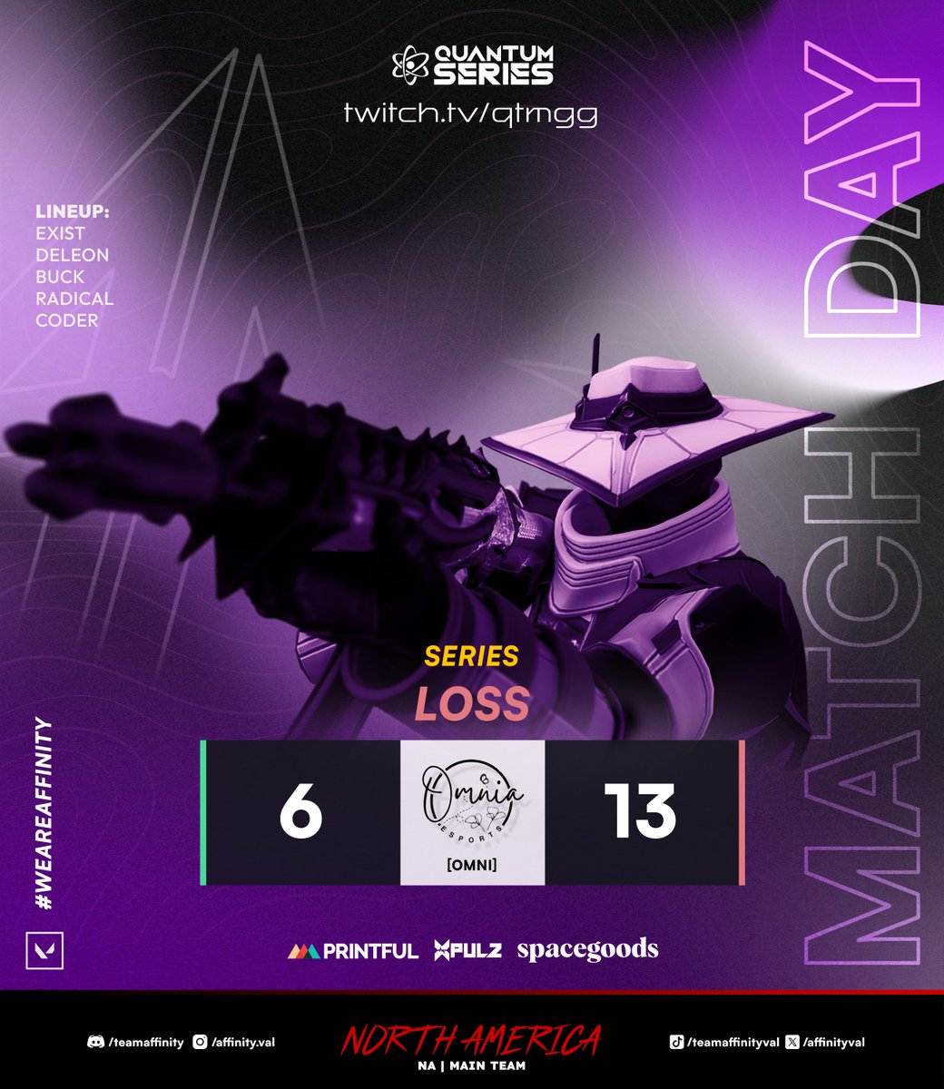 AffinityVAL's tweet image. GGs WP to @OmniaValorant.

We end the Bo3 at 1-2 in the Upper Finals in @QTMgg_ Quantum Series.

See you in lowers.

#WeAreAffinity #VALORANT