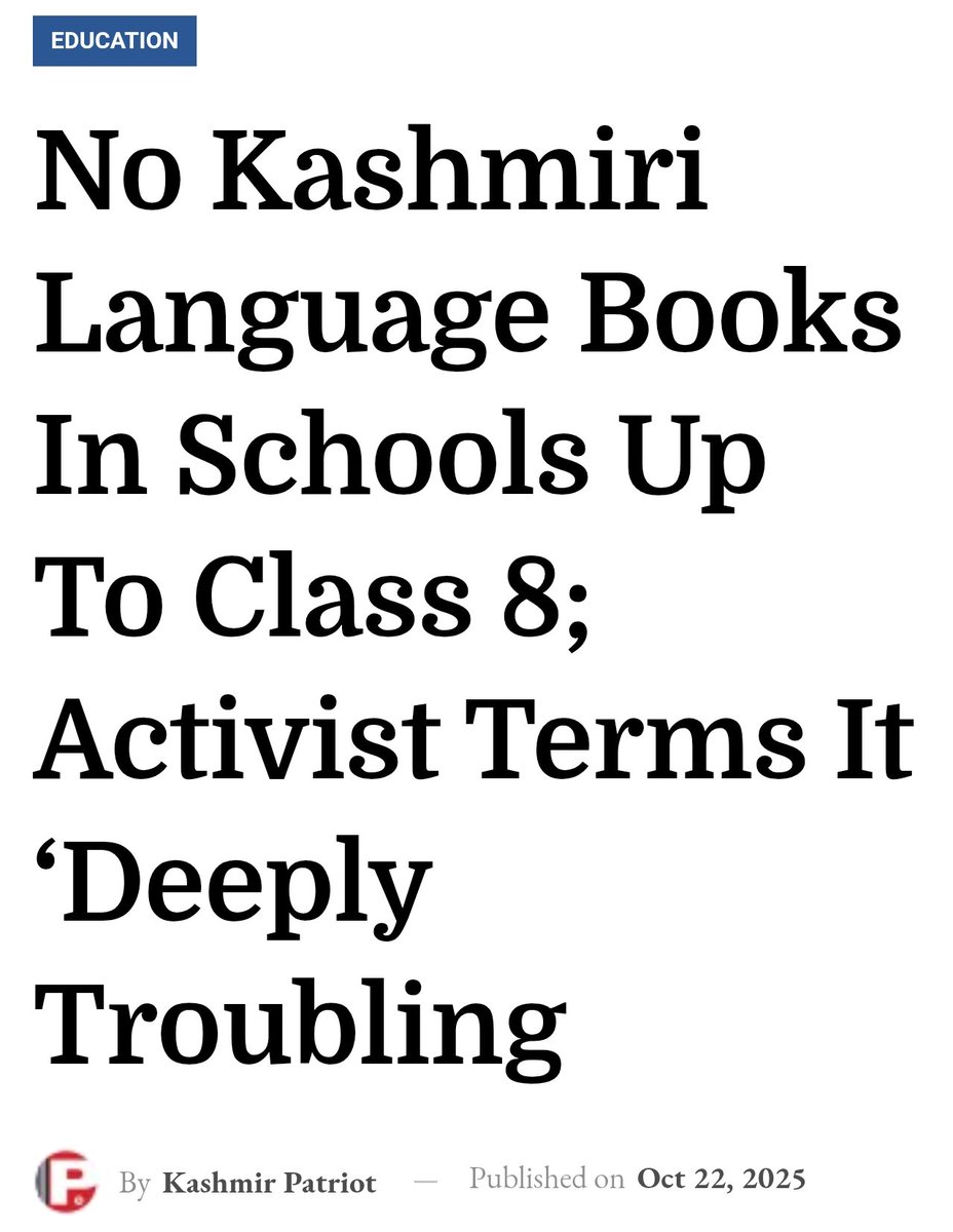 iota_complex's tweet image. How do you expect students to pass Kashmiri exams when you don&apos;t even give them textbooks till Class 8? This is not a mistake. This is purposely killing our language. Stop pretending you care about Kashmiri culture when you won&apos;t even print books for it. Disgraceful.
#Kashmir