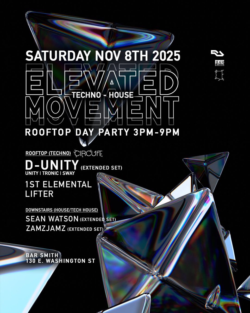 Just Announced! <a href="/dunityofficial/">D-Unity</a> joins us for Elevated Movement at <a href="/BarSmithPHX/">Bar Smith</a> November 8th! Techno vibes on the rooftop and House music downstairs with Sean Watson! Get discounted early bird tickets here: ra.co/events/2287624