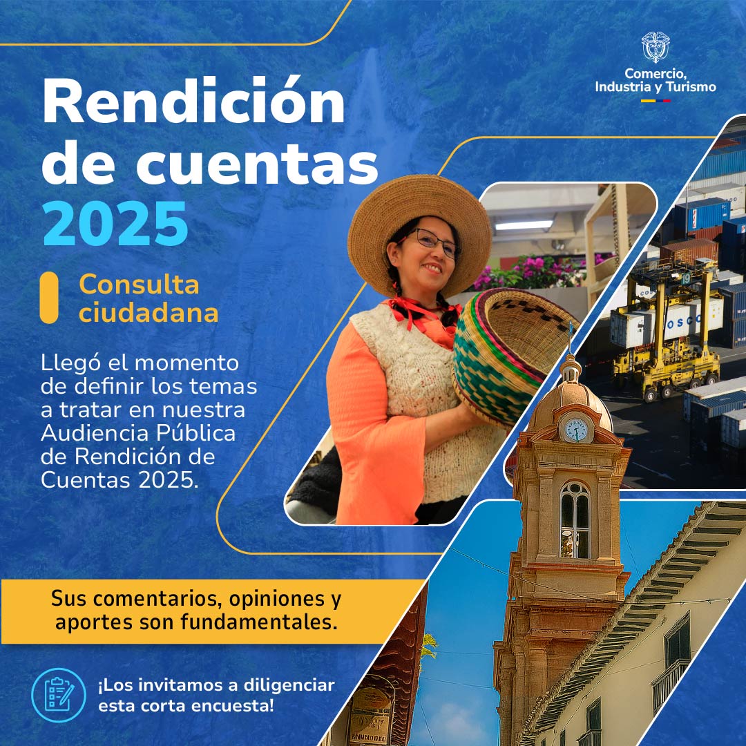 Se acerca nuestra Audiencia Pública de Rendición de Cuentas 2025. Diligencia la encuesta y ayúdanos a escoger los temas sobre los que quieres que conocer más. Hasta el sábado 25 de octubre, aquí 📲  acortar.link/fHhTPQ  
➕Info: acortar.link/uifVsP  
#MinCITRindeCuentas