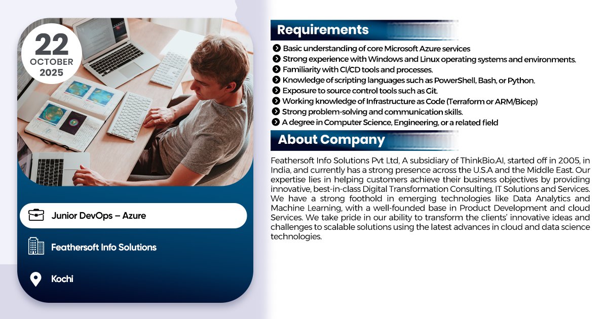 linuxgroup's tweet image. Junior DevOps -Azure Job #1networksupportengineer #Jobsearch #JobAlert #jobvacancy #ipsrjobs #jobs2025 #ipsr #25yearsofipsr #careeropportunity #ltjobs #MNCJobs #techcelerating_careers #devops #AWS #vacancy