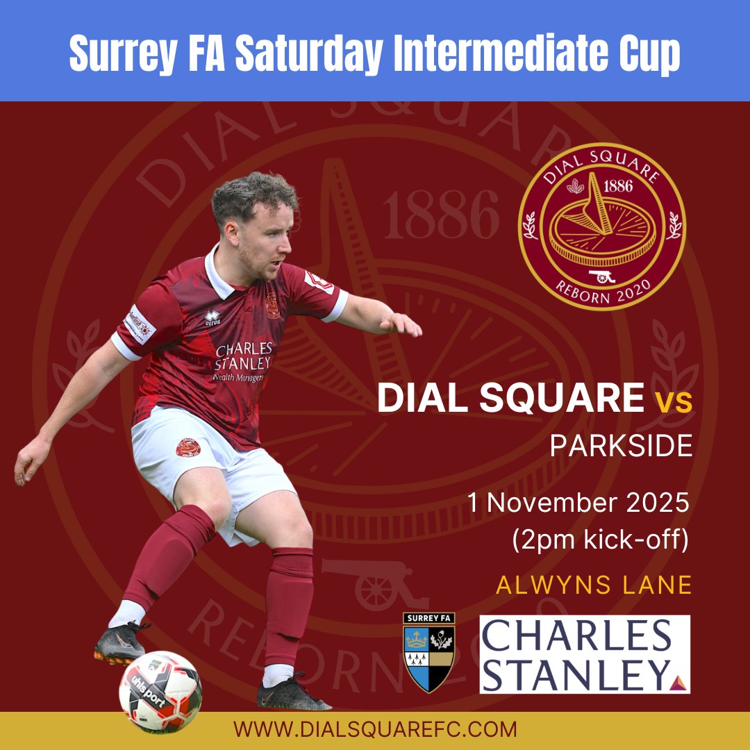 Dial will be seeking to avenge their 2024/25 quarter-final county cup exit, when they host <a href="/fc_parkside/">Parkside F.C.</a> this weekend in the first round of this season's <a href="/surreyfa/">Surrey FA</a> Saturday Intermediate Cup at Alwyns Lane. 2pm k.o.

Be there. Be Square. Cup Fever.

#UpTheDial