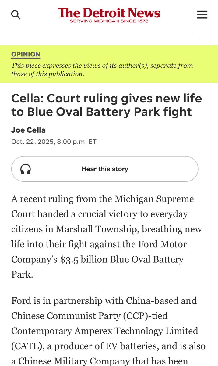 Op-ed by <a href="/MCESRG/">Michigan-China Economic and Security Review Group</a> Director Joseph Cella in tomorrow’s edition of <a href="/DetNewsOpinion/">Detroit News Opinion</a>.

It appears a legal cloud is now looming over the corrupted “deal” between <a href="/Ford/">Ford Motor Company</a> and CCP-tied <a href="/catl_official/">CATL</a> conceived and championed by <a href="/GovWhitmer/">Governor Gretchen Whitmer</a> <a href="/MEDC/">Michigan Economic Development Corporation</a> @quentinmesser <a href="/jimfarley98/">Jim Farley</a> that could