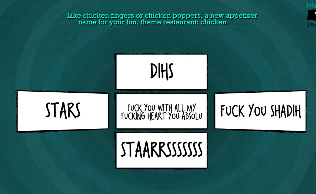 ShadowGoatz's tweet image. played quiplash with friends and our last match was so fucking funny