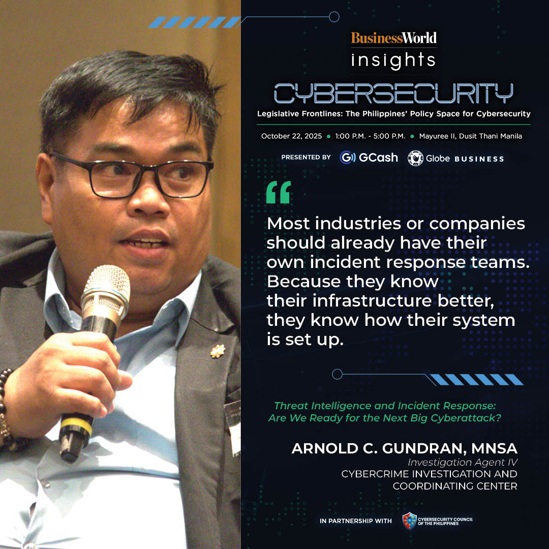 bworldph's tweet image. CICC's Arnold C. Gundran recommends this strategy in addressing cyberattacks within organizations.
#BusinessWorldInsights
#Cybersecurity
#CyberSafePhilippines