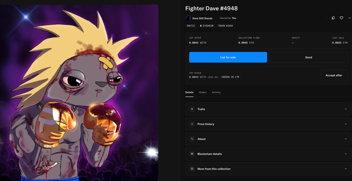 bitbigcat's tweet image. The “Dave Still Stands” NFT has been updated!

If you have 1.5K XP on @paradex ,your NFT will evolve into “Fighter Dave”

which is currently worth over $100.

Keep enjoying trading — gdime! $dime