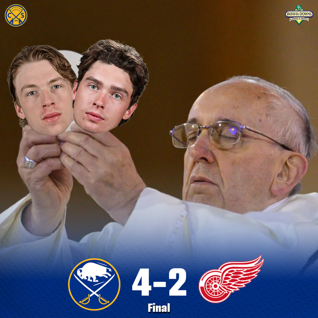 WELCOME TO THE NHL COLTON ELLIS

FIRST WIN AND 26 SAVES FOR HIM

THREE POINTS FROM JACK QUINN (1 GOAL)

OTHER GOALS FROM ZUCKER, KOZAK, AND DOAN

WE ARE SO BACK