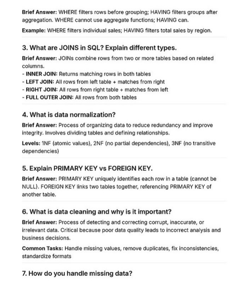 Python_Dv's tweet image. 100 DATA ANALYST INTERVIEW QUESTIONS YOU NEED TO KNOW
Breaking into data analytics? This comprehensive guide has you covered!
📌100 most-asked interview questions
📌Brief, actionable answers
📌SQL, Python, Statistics & more
📌Behavioral + Technical questions
📌Real scenarios &…