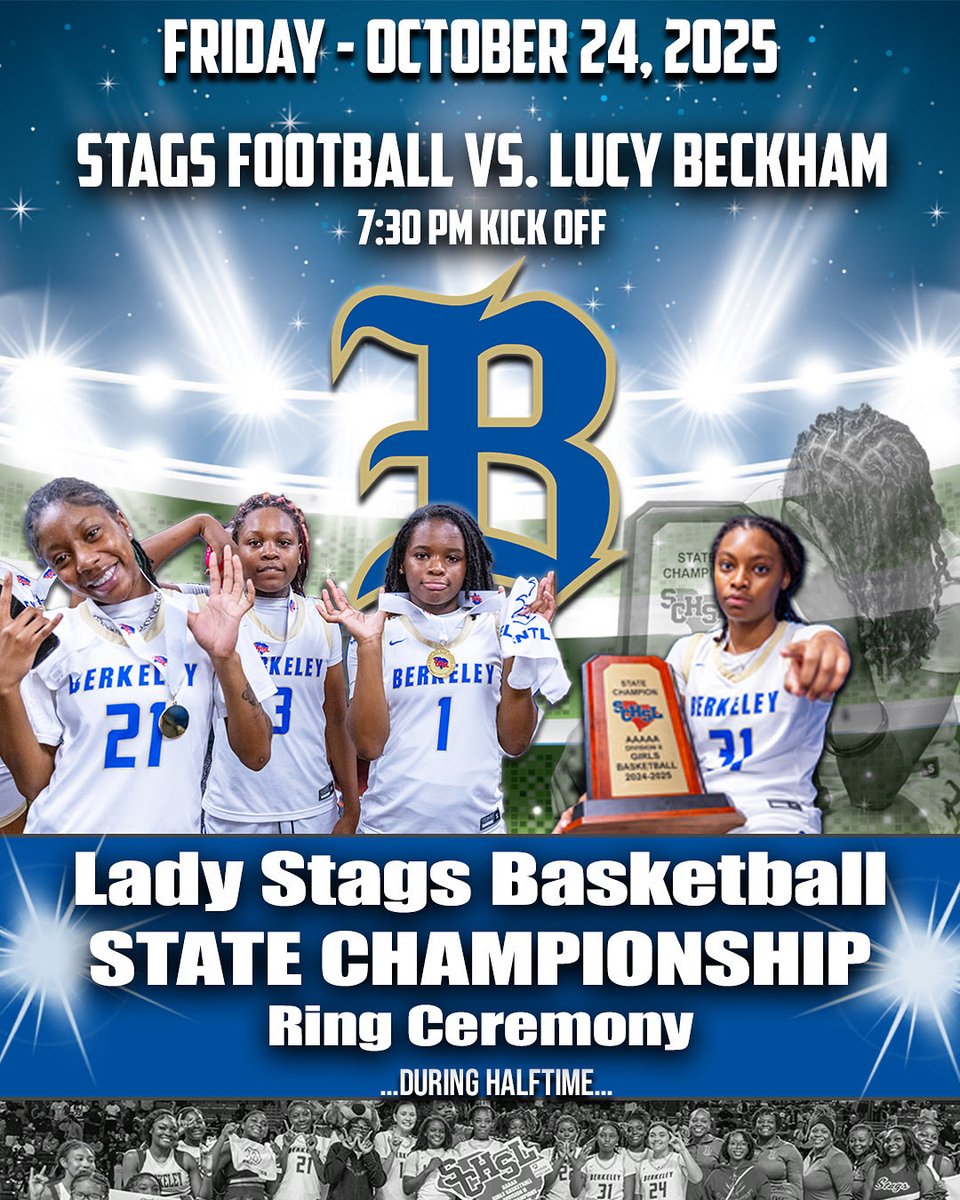 It’s been a long time coming!

The girls worked extremely hard and have etched their names in BERKELEY HIGH SCHOOL history. During halftime, we’ll proudly receive our 2025 CHAMPIONSHIP RINGS! This Friday, join us at Gerald Moody Field—STAG TERRITORY!

#bettertogether #selfless