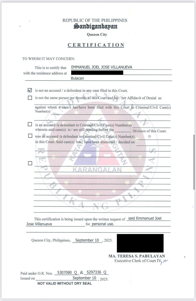 nimfaravelo's tweet image. Sen Joel Villanueva sa plano ng Ombudsman: Harassment? Self-explanatory po. @dzbb 

Ipinadala ni Sen. Villanueva sa media ang clearance ng Sandiganbayan at Ombudsman na nagsasaad na wala siyang anumang kaso. @dzbb