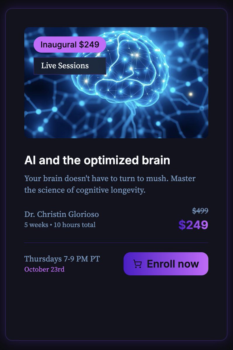 Do you want to be at peak cognitive performance? Do you want to reverse your brain aging and prevent dementia?

Are you curious about advancements in brain science and AI?

If you answered yes to any of these questions, attend "AI and the Optimized Brain" at R42 University taught