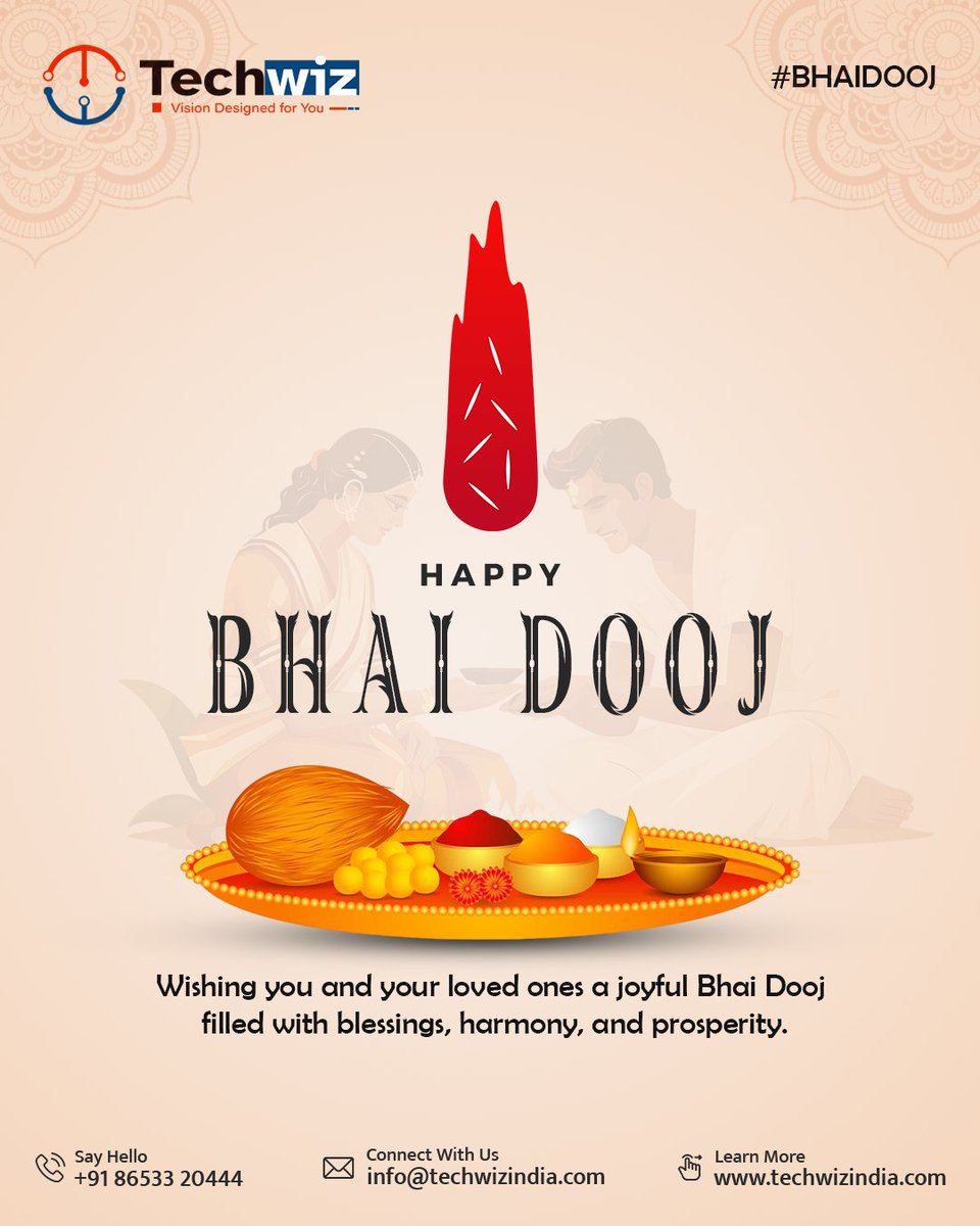 techwizind's tweet image. Wishing you and your loved ones a joyful Bhai Dooj filled with blessings, harmony, and prosperity.
May this special day strengthen the beautiful bonds of love and togetherness. 🌼
#BhaiDooj #FestivalOfBond #Togetherness #Celebration
