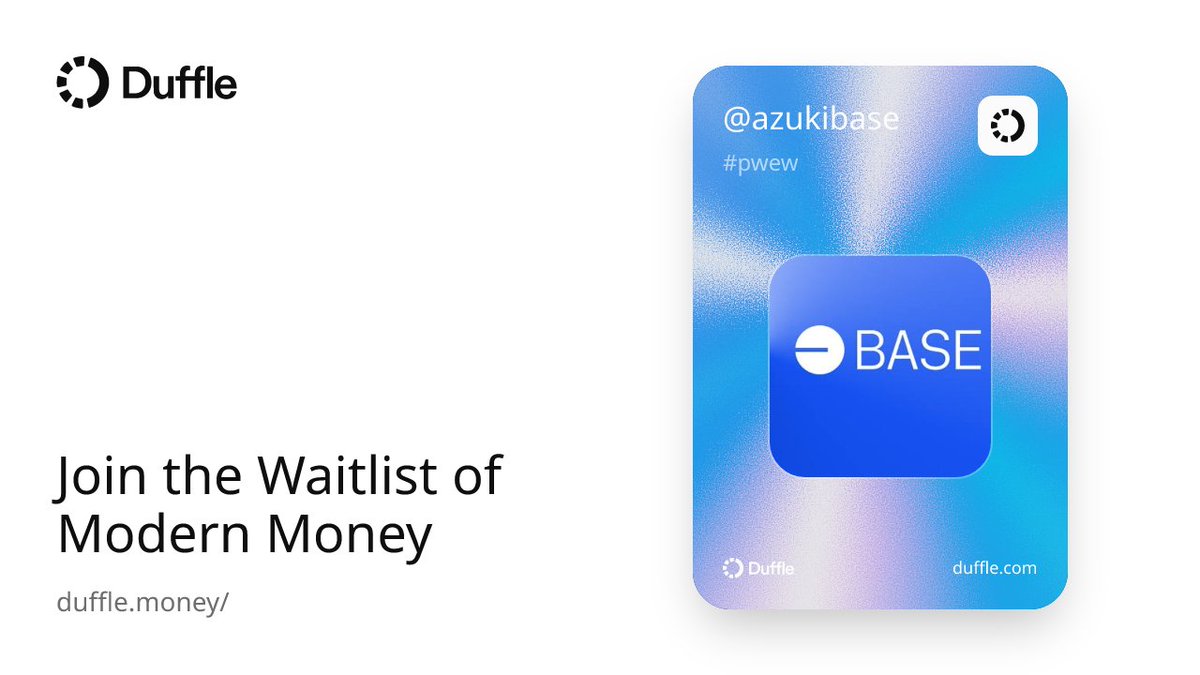 azukibase's tweet photo. Got stamped early and claimed my custom duffle card 🎒

Duffle is where money moves at warp speed: seamless, chainless, and built for what's next.

Join the waitlist before it's too late → https://t.co/QR2vRB3be1 https://t.co/PetkB8n68M