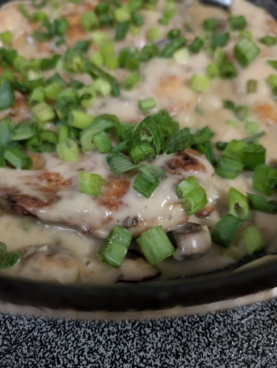 Smothered chicken with rice and roasted broccoli for a late supper hit different