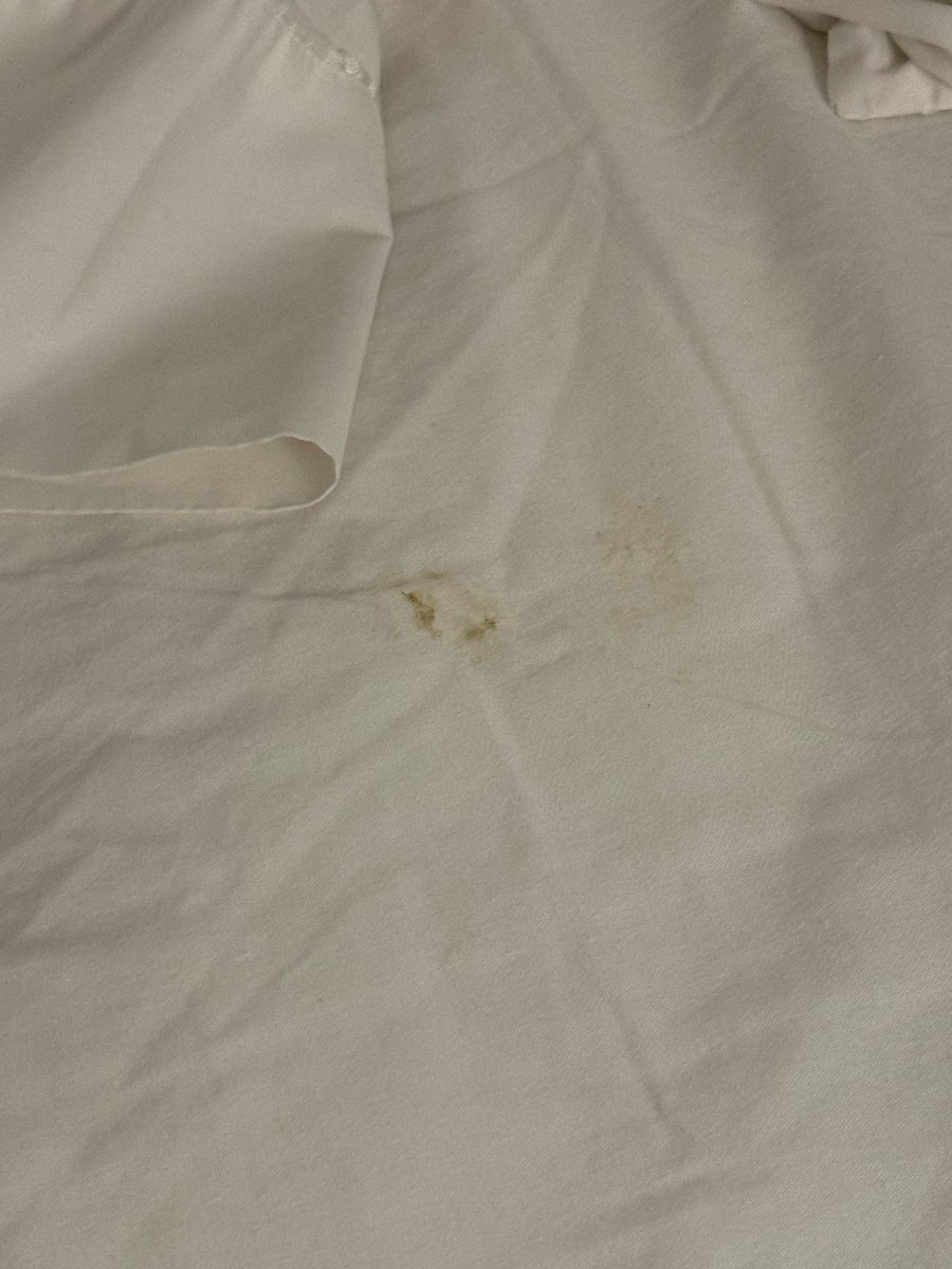 AnaMackk's tweet photo. Hey @HamptonByHilton @HiltonHotels @HiltonHonors it’s late, all the other rooms are sold out, and I’m working a 24 hour shift tomorrow, so I have to get some sleep. I just wanted to know if the snot, the jizz, and the dirty comforter were new complimentary items with the stay? https://t.co/klUjgw7Mwj