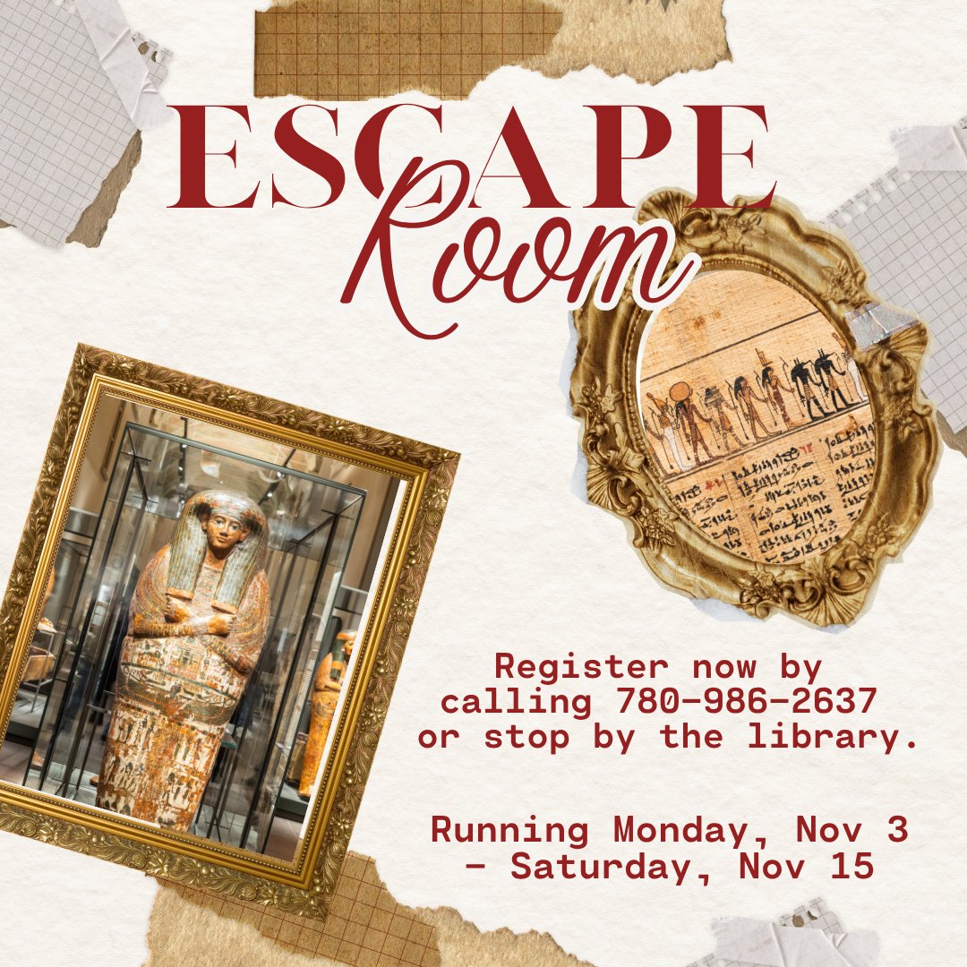 LeducLibrary's tweet image. Unlock the mystery!
The Escape Room is filling up fast—don’t miss your chance to step into history! 🕵️♂️ Call 780-986-2637 or visit us in person to register today.
#EscapeRoomAdventure #MysteryUnveiled #LibraryFun #Leduc #LeducCounty