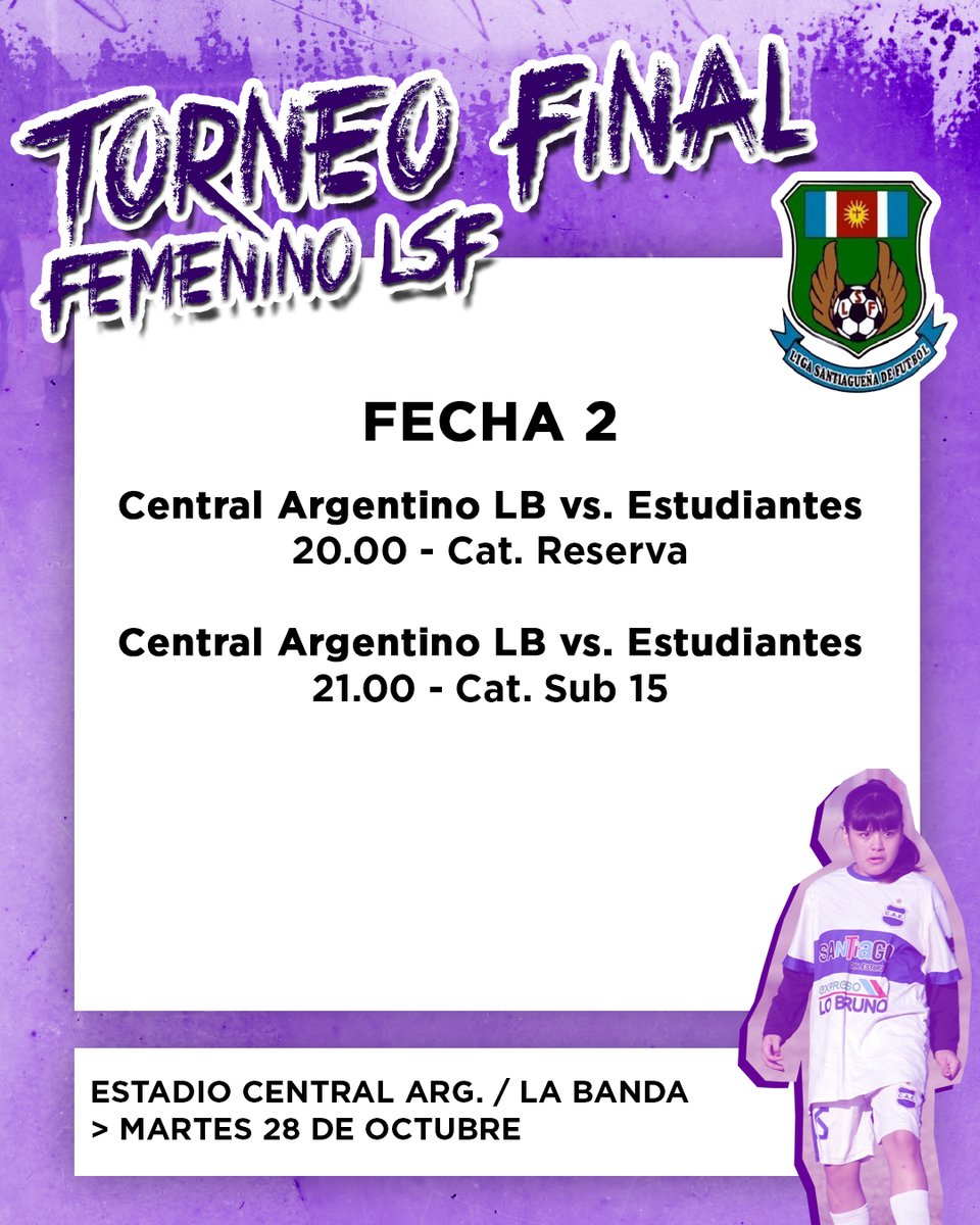 #FemeninoLSF  ⚽️🏃‍♀️ / SEGUNDO CAPÍTULO

Desde el viernes 24 de Octubre se jugará la Fecha 2 del Torneo Final Femenino, bajo la siguiente programación ⬇️