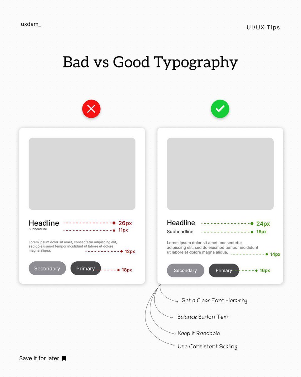 UiSavior's tweet image. Learn the difference between bad and good typography with these UI/UX tips!