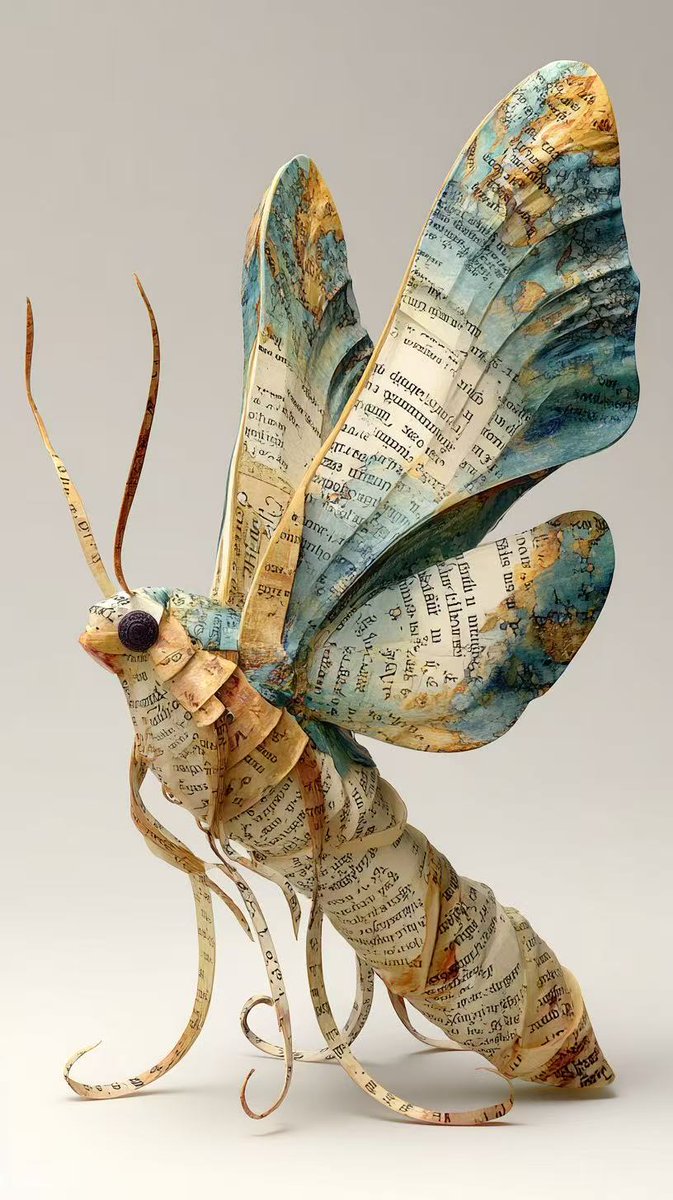 🦋 Warning: Your "bookworm" has evolved!
This is what happens when your "bookworm" literally eats an entire atlas and an old novel... It evolves! 🐛 -&gt; 🦋 Its wings are the world, its body is the story. Question: Where is it flying to?
#AIGC #AIArt #Bookworm #Papercraft