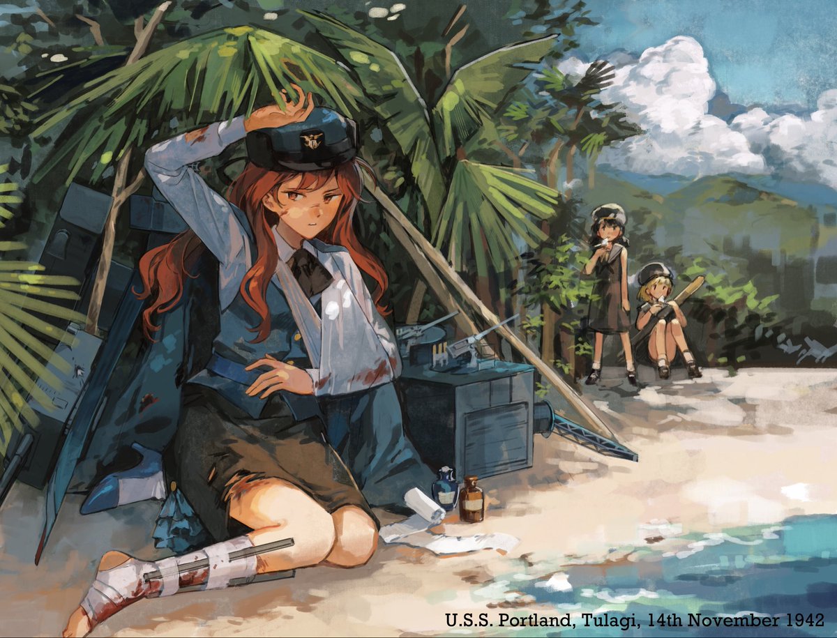 USS Portland, using I-beams to fix her broken stern. She covered herself up with coconut trees, and shared her melting ice cream with the PTs
It took her a long time to clean up bodies and bury the dead--and longer to keep her sailing again, but she made it.
