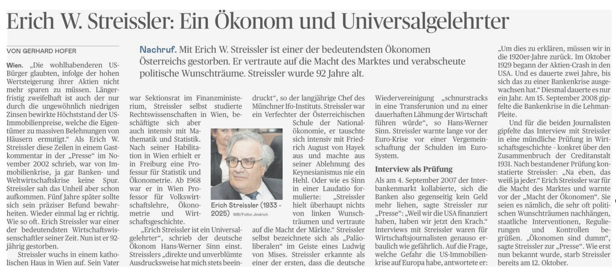 ein unglaublich gescheiter Mensch, in dessen Vorlesungen ich sehr viel gelernt habe, ist nicht mehr. R.I.P., Prof. Streissler.