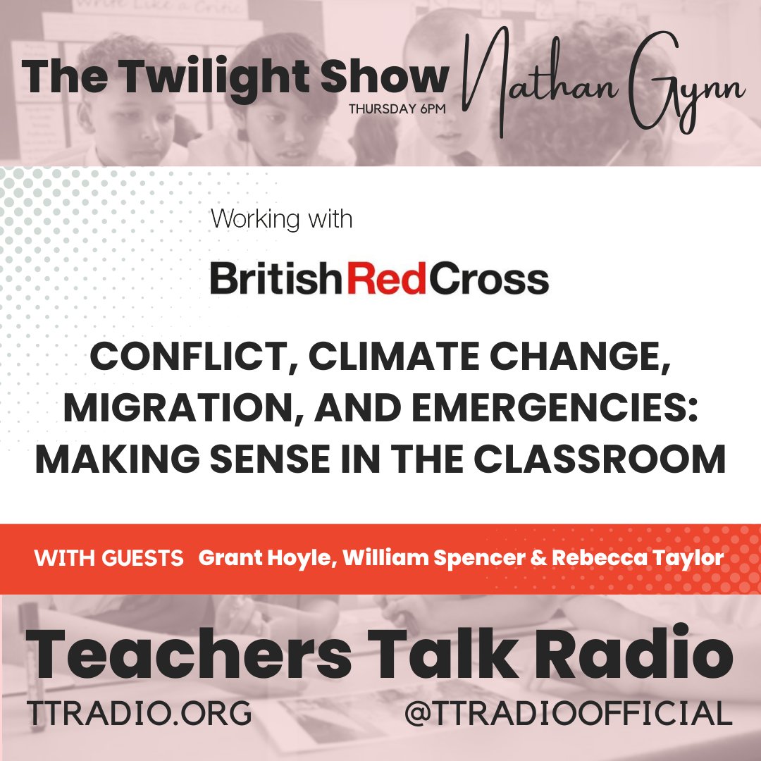 Coming up tonight at 6pm! Nathan Gynn is joined by a guest panel to make sense of conflict, climate change, migration and emergencies in the classroom, with <a href="/BritishRedCross/">British Red Cross 🧡</a> - Join us live here: youtube.com/watch?v=N-ClLm…