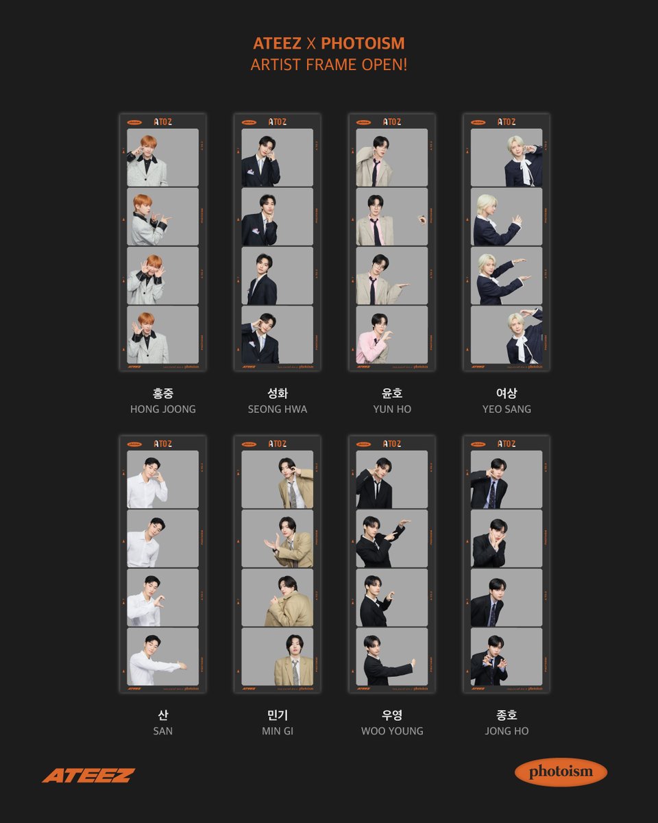 PHOTOISM X ATEEZ
ARTIST PORTRAIT OPEN !

「ATEEZ」のデビュー7周年を記念してアーティストフレームがオープン致します。

10月24日(金)から11月30日(日)まで
Photoism全店舗で撮影をお楽しみ頂けます！

* 「Gap Factory Store