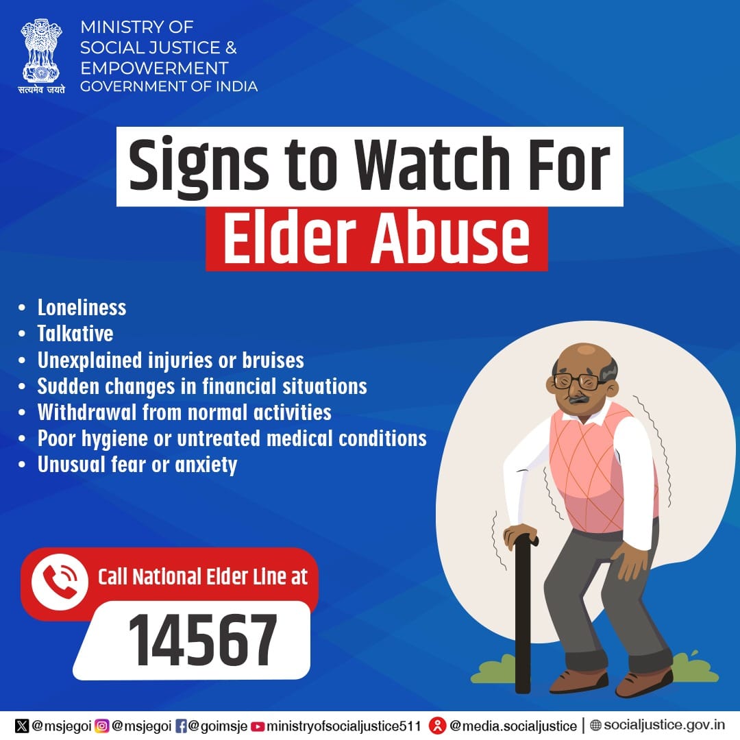 Stay alert and help protect our elders.

Recognize the warning signs of elder abuse and take action.

If you notice neglect or mistreatment, reach out for help.

📞 Call the National Elder Line: 14567

#RespectForElders #ElderSafety #DignityForSeniors #ElderLine
