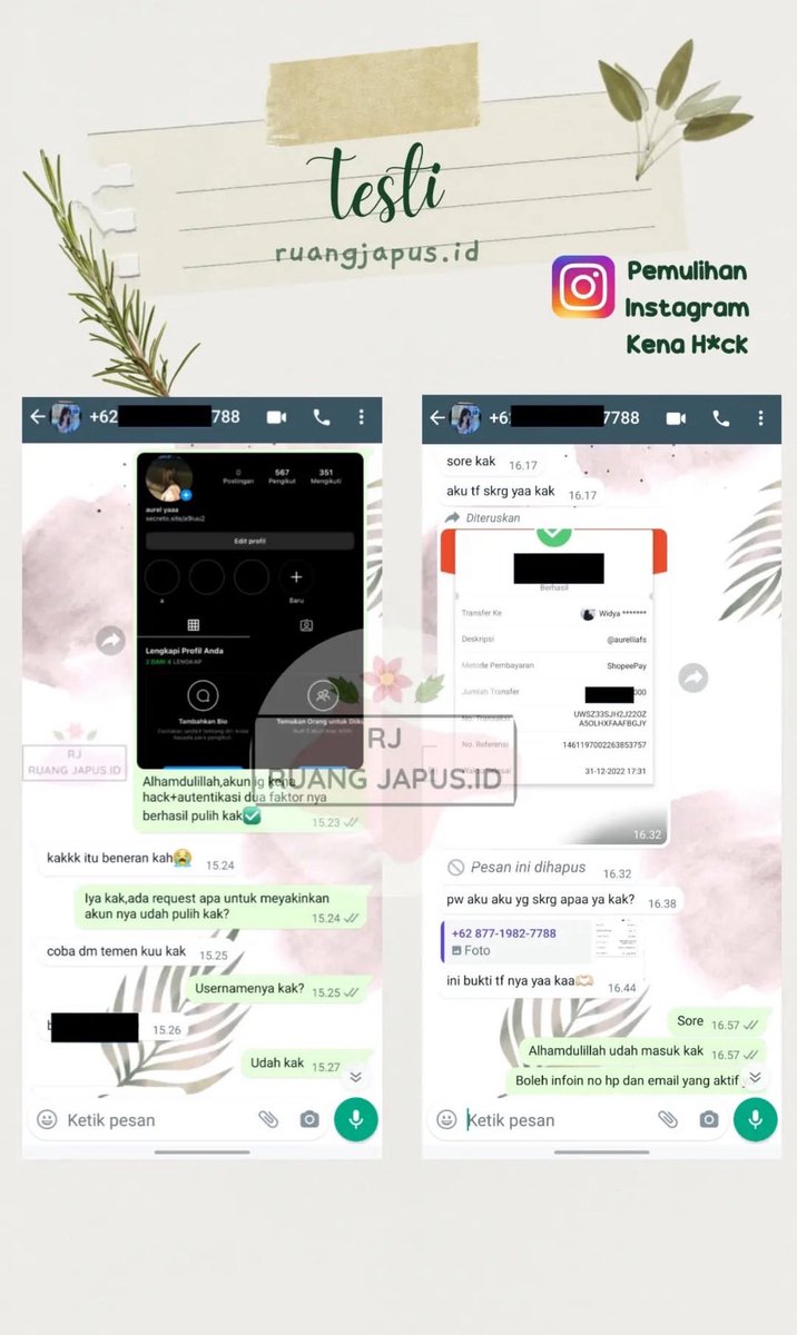 saietlady's tweet image. YANG BUTUH JASA BISA BERKABAR
💌JASA HAPUS AKUN
💌PULIHKAN BALIKIN AKUN LUPA PASSWORD
💌SADAP INSTAGRAM
💌PULIHKAN CHAT WA KE RESET
💌SADAP WA & RECOVERY CHAT WA
💌LACAK HP HILANG BY NO HP/IMEI
💌JASA HACK/PEMULIHAN AKUN ( EMAIL,IG,WA,TWITER/X, FB,TIKTOK)
WA DI BIO YA~