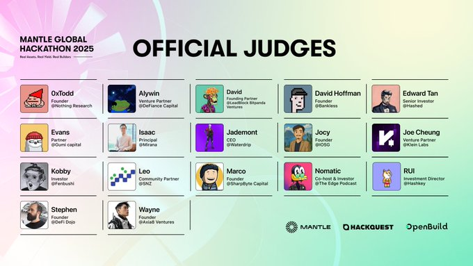 0xMantleLatAm's tweet photo. Presentamos a nuestro panel de jueces de lujo de todo el espacio cripto.

Con la participación de: @0xtodd, @aycp_55, @0x_d07, @TrustlessState, @cptn3mox, @shanshan521, @jocyiosg, @ManoppoMarco, @Nomaticcap, @YeruiZhang, @phtevenstrong

Y muchos más. https://t.co/RRunC7L70y