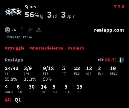 Halftime: SAS 60, DAL 51. Wembanyama 21 pts, 8 rbs #nba #porvida 
