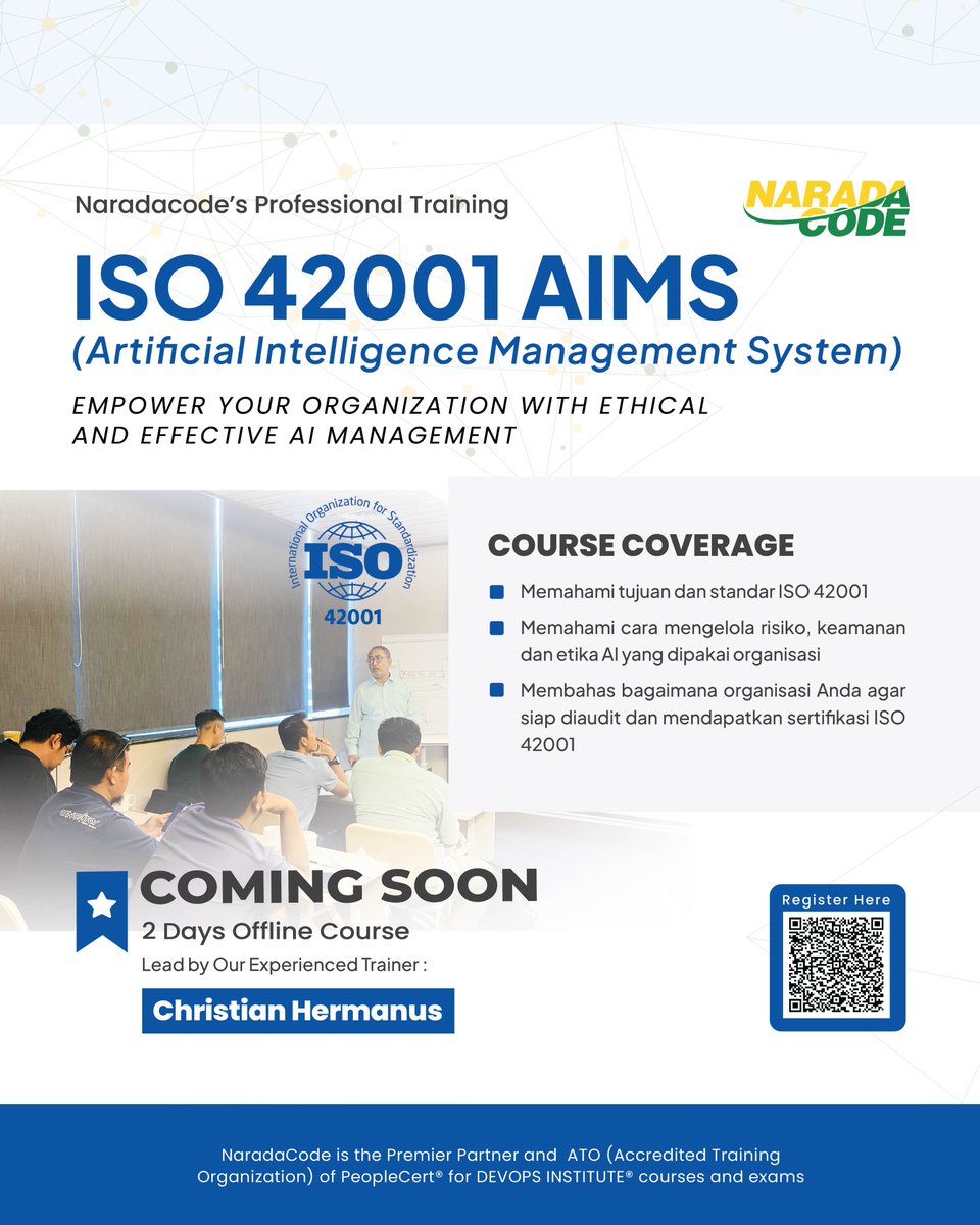 NaradaCode's tweet image. Stop menggunakan AI tanpa kendali! 🛑
ISO/IEC 42001:2023 adalah standar internasional yang memastikan AI Anda aman, transparan, dan berkelanjutan.