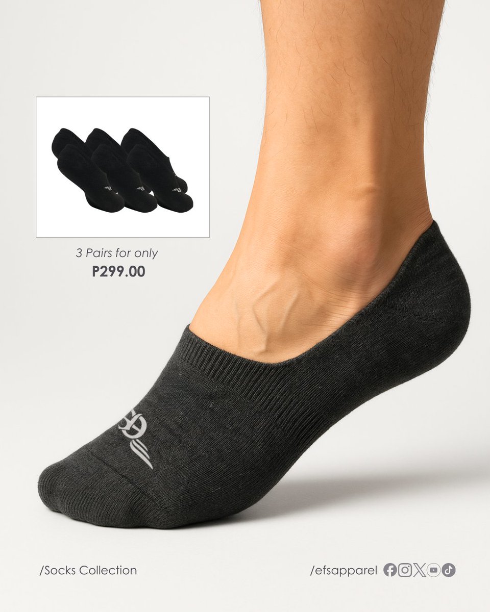 For the daily grind or weekend unwind comfort starts from the ground up!
Our No-Show Socks are made with high-fiber cotton and flexible elastic for a soft, breathable fit all day long.
✨ Get 3 pairs for only ₱299 😍comfort made affordable! 🫶🛒🧦
🛒 Grab yours now!
#EFSApparel