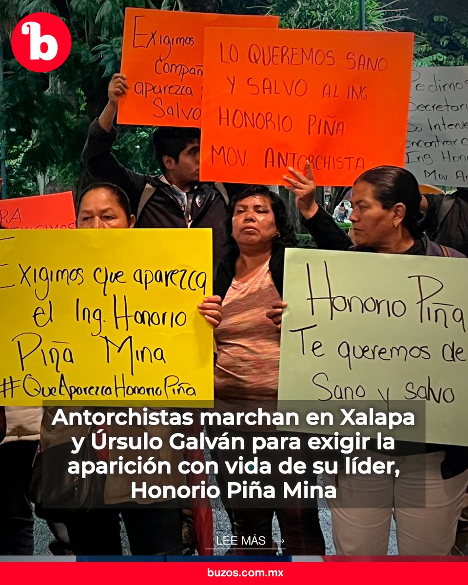 BuzosNoticias's tweet photo. Antorchistas marchan en Xalapa y Úrsulo Galván para exigir la aparición con vida de su líder, Honorio Piña Mina 🗣️🪧

Palacio de Gobierno cierra sus puertas y evade diálogo; Fiscalía de Cardel se niega a recibir denuncias.

Lee más: https://t.co/C3lkTzI4i3 https://t.co/QtXK3sMblH