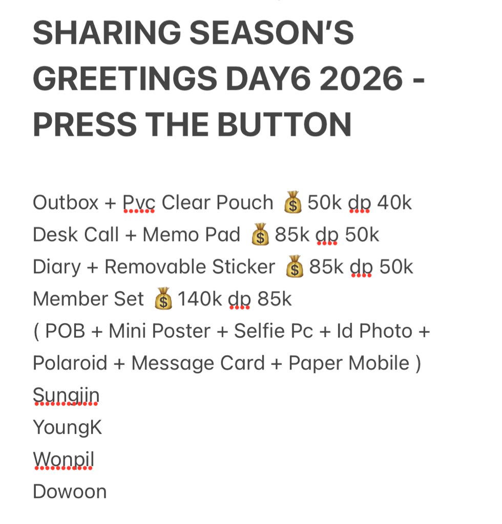 mujigaebykr2's tweet image. OPEN SHARING SEASON’S GREETINGS 2026 DAY6 - PRESS THE BUTTON
✅ Emstax
✅ Go Line
❌ Pack + adm 🍊
📍 Jakarta