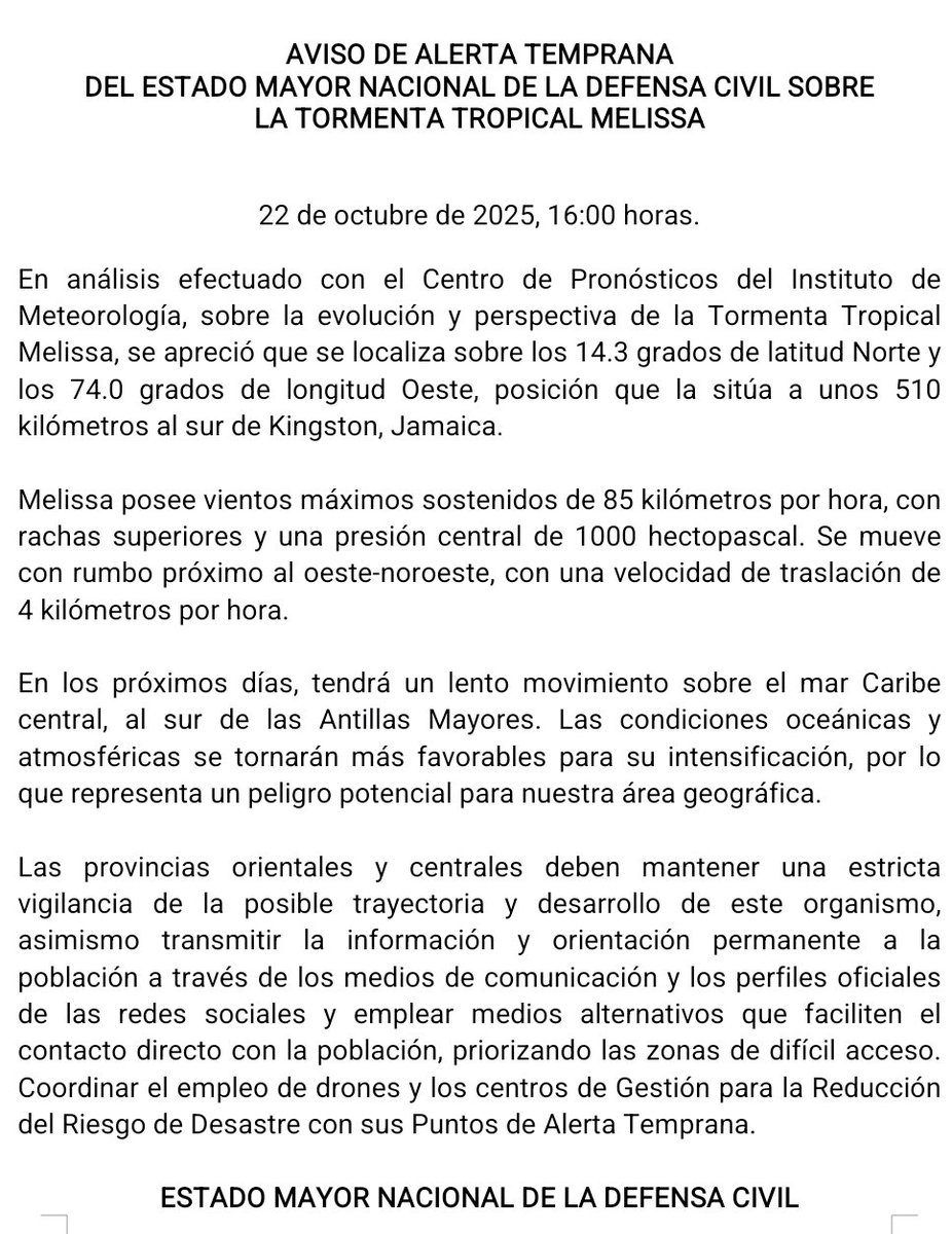 #Cuba ‼️ATENCIÓN ‼️
SE EMITE AVISO DE ALERTA TEMPRANA