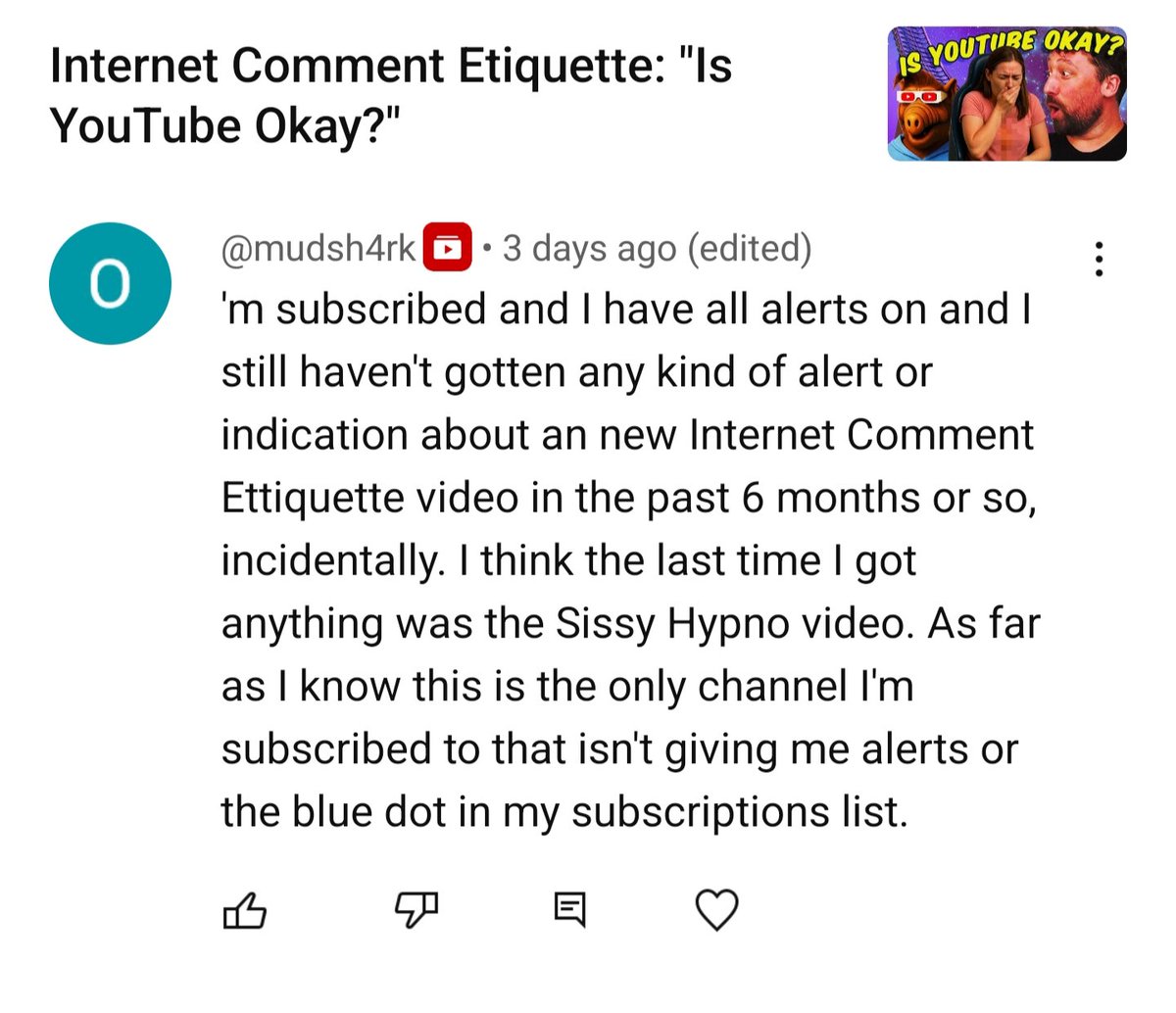 Is it gauche to still point this out and ask why I see this sort of comment on a weekly basis? The people want their lessons, YOUTUBE
