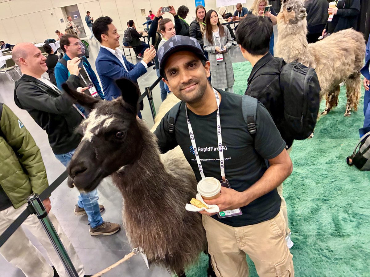 TweetAtAKK's tweet image. Really enjoyed Day 1 of @PyTorch Conf! Such great work here at the cutting edge of AI Systems. 👏
Got to meet the renowned @soumithchintala in person! He gave us at @RapidFireAIHQ helpful insights on role of OSS in AI.
Also, llamas are so cute! 🦙🥰 #PyTorchCon #PyTorchLive