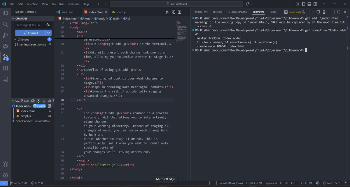 AlokDevJourney's tweet image. Day 28 #100DaysOfCode
I just learned something awesome in Git that every dev should know.
Ever wanted to commit just a part of your file?
Not the whole thing?
This Git command blew my mind: git add -p
Let me show you 👇
(📌 Save this if you're learning Git!)